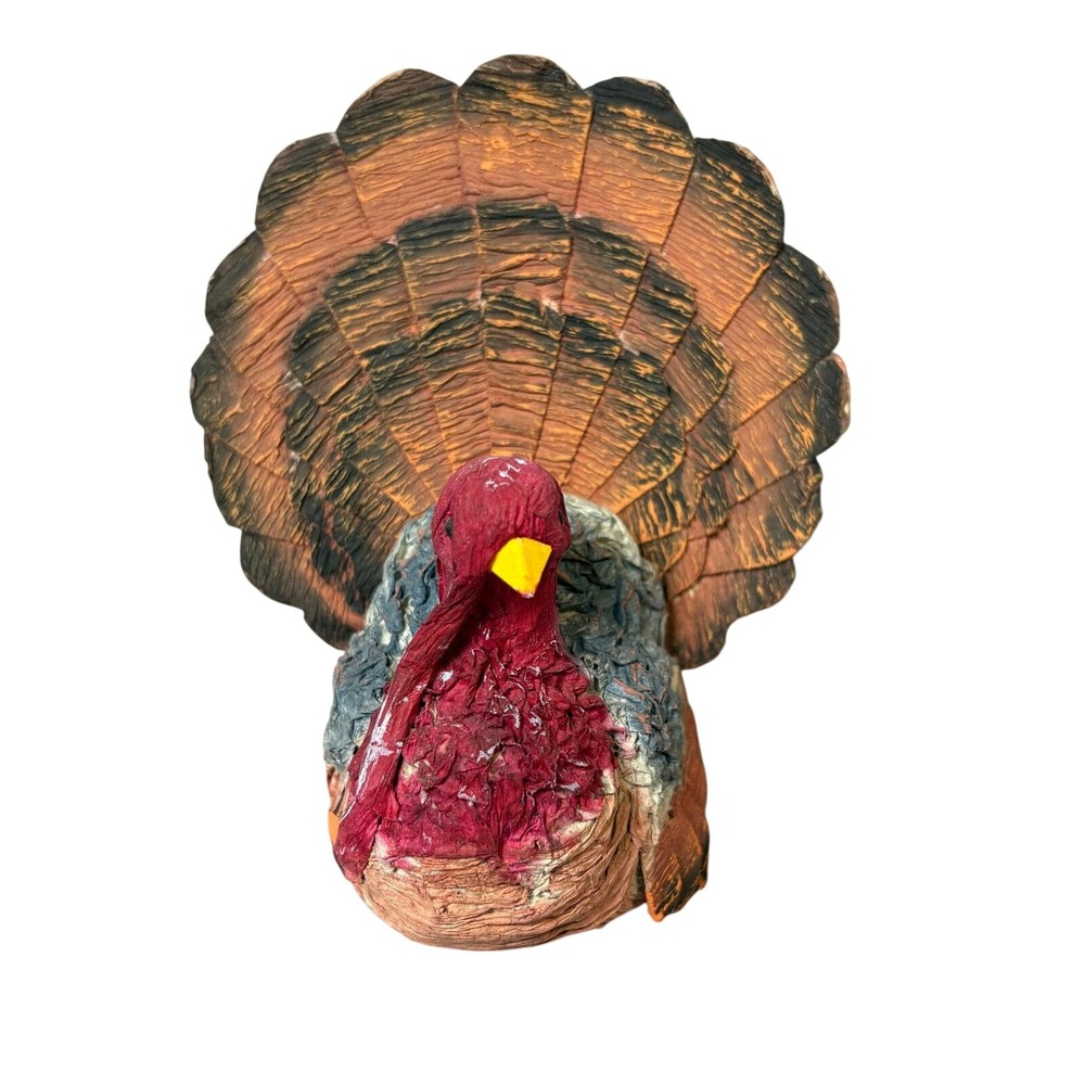 Molded Paper Turkey Figurine Thanksgiving Fall‎ Decor Rustic Folk Art 5 inch